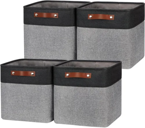 Miniatura 9 de HNZIGE Cestas de almacenamiento de 13 x 13 x 13 pulgadas (paquete de 4) cubos grandes de tela para estantes, cubos de almacenamiento para regalo
