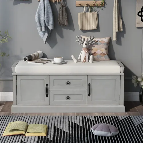 Miniatura 3 de Harper & Bright Designs TREXM Banco de almacenamiento con 2 cajones y 2 armarios, banco de zapatos con cojín extraíble para sala de estar, entrada