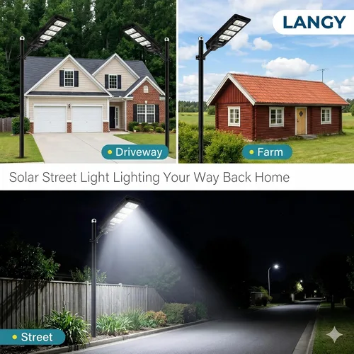Miniatura 9 de LANGY 2PACK Luces solares de calle para exteriores 200000 lúmenes con control remoto, sensor de movimiento de atardecer a amanecer, lámpara solar