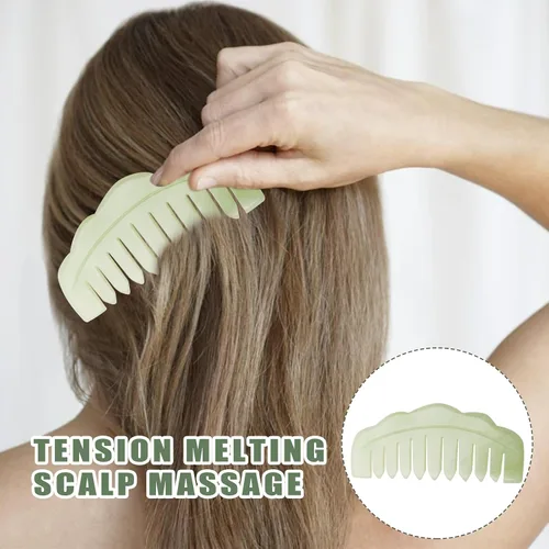 Miniatura 3 de Peine de pelo de jade, herramienta Gua Sha para hombres y mujeres, masajeador de cabeza, peine para el estrés, la caspa, el crecimiento del cabello