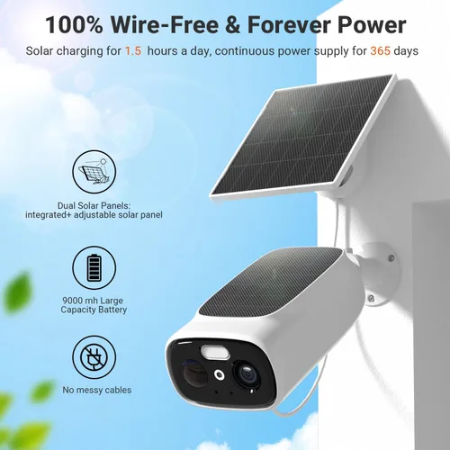 Miniatura 2 de Rraycom 2.5K Cámaras de seguridad solar inalámbricas para exteriores, sistema de cámara de seguridad alimentado por batería solar WiFi 2.4/5Ghz
