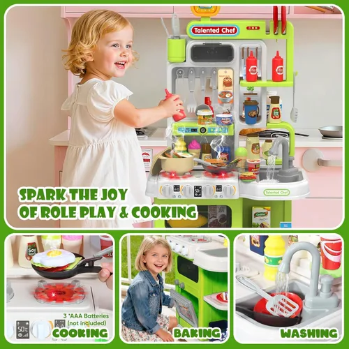 Miniatura 4 de DRAMATION Juego de Cocina para Niños, Cocina de Juego de 36.22'' para Niños Pequeños de 1-3 con Vapor, Sonido y Luz, Estufa de Cocina, Fregadero