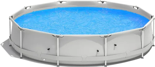 Miniatura 9 de GYMAX Piscina sobre el suelo de 12 x 31.5 pulgadas, piscina con marco de acero con cubierta para piscina, resistente al desgarro, piscina al aire