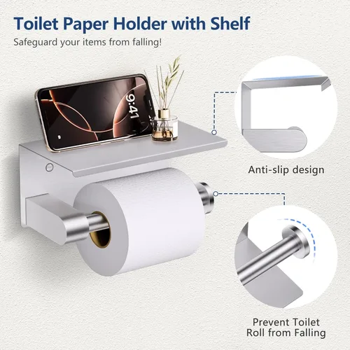 Miniatura 4 de TQKAG Juego de 5 Piezas de Soportes para Toallas de Baño de Níquel Cepillado Juego de Herrajes de Baño de Acero Inoxidable Portarrollos de Papel