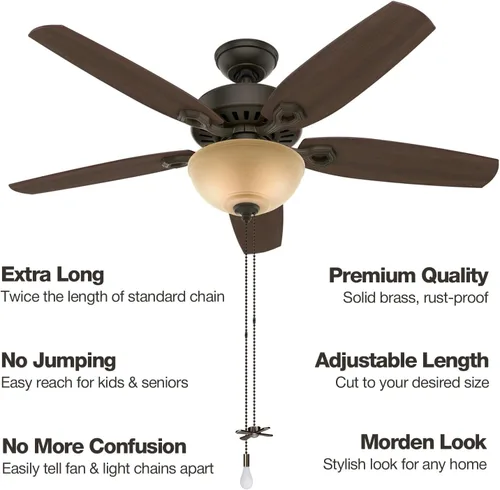 Miniatura 2 de SmoTecQ Extensor de cadena de ventilador de techo ultra largo, integrado con bombilla decorativa de vidrio esmerilado y cable de ventilador