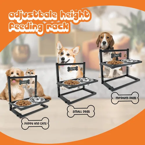 Miniatura 2 de SHAINFUN Cuencos Elevados para Perros Medianos y Gatos - Soporte de Cuenco Elevado para Gatos o Perros con Altura Ajustable y Dos Cuencos de Comida