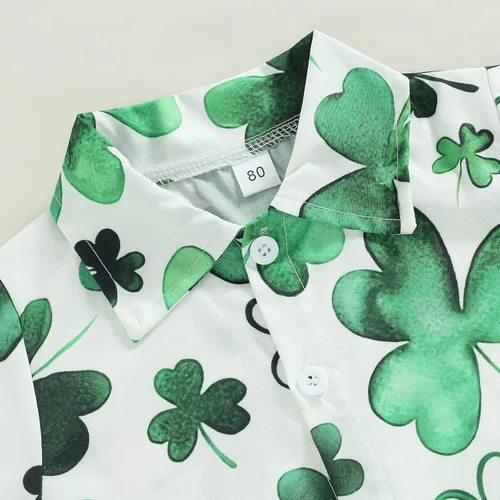 Miniatura 3 de Conjunto de 2 piezas de camiseta de manga corta con botones y pantalones cortos sólidos para bebé niño