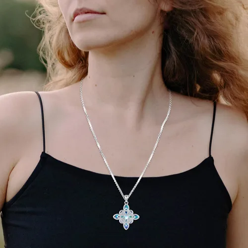 Miniatura 220 de Collar de pentagrama de plata de ley con triple luna, diosa celta, nudo celta, nudo de brujas, Ankh, sol y luna, Hécate, lilith, Santa Muerte