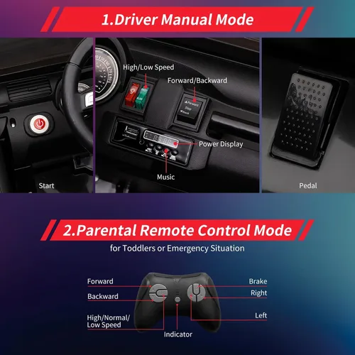 Miniatura 6 de Auto de juguete de 24 V, control remoto, 4 ruedas, auto eléctrico para niños pequeños, niños y niñas, vehículo motorizado de 2 plazas, color negro