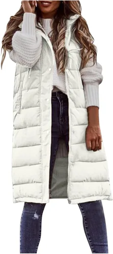 Miniatura 28 de Chaleco largo para mujer, sin mangas, acolchado, con cremallera, capucha, abrigo de invierno cálido, ligero, con bolsillos