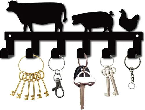 Miniatura 10 de CREATCABIN Soporte de metal para llaves, ganchos negros para colgar en la pared, organizador colgante decorativo con 6 ganchos, patrón de gato