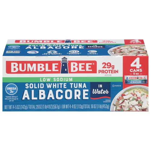 Miniatura 18 de Bumble Bee - Atún blanco sólido en aceite, lata de 12 onzas, atún capturado en estado salvaje, 0.74 oz de proteína por porción, alto en omega-3, sin