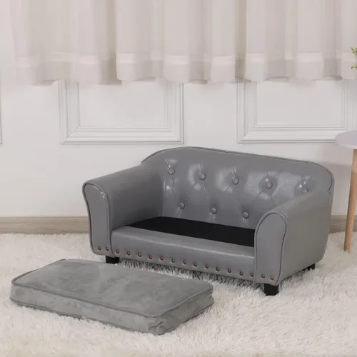 Miniatura 7 de Sofá para perros, cama para cachorros, sofá para gatos, sofá para mascotas, silla para perros, cama pequeña para mascotas, con clavos de cobre y Gris