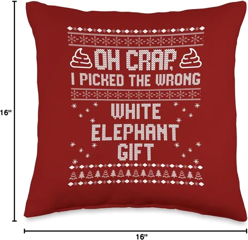 Miniatura 4 de Oh crap, I picked the wrong white elephant Oh Crap, Wrong White Elephant, divertida almohada fea de Navidad, 16 x 16 pulgadas, multicolor
