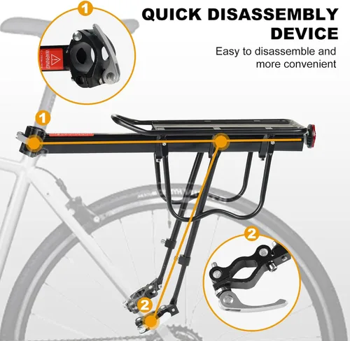 Miniatura 5 de Rear Bike Rack, Aluminum Alloy, Black, 160 lbs Load Capacity, Quick Release, Cycling Camping Touring