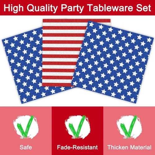 Miniatura 4 de 96 piezas de platos y servilletas de papel con bandera americana para fiesta patriótica y tenedores, suministros desechables para mesa, juego
