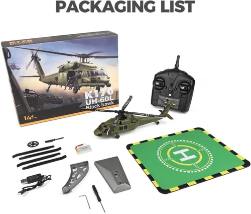 Miniatura 9 de Helicóptero RC para adultos, K170 UH-60L 170 Tamaño 2.4G 4CH 6-Axis Gyro Flybarless Helicóptero RC con altitud flotante, acelerador de mano