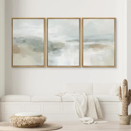 Miniatura 480 de SIGNWIN Lienzo enmarcado para pared, arte con pinceladas de flujo neutro en tonos beige abstractos, ilustraciones, arte moderno, decorativo