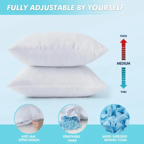 Miniatura 3 de MIULEE Paquete de 2 rellenos de almohada de 12 x 20 pulgadas, almohadas decorativas de espuma viscoelástica triturada de enfriamiento, ajustables