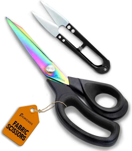 Miniatura 8 de Tijeras de tela, 9.5 pulgadas, de acero inoxidable con revestimiento de titanio, tijeras de costura extra afiladas para corte de tela, tijeras
