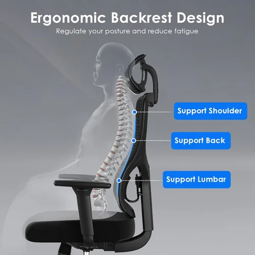 Miniatura 3 de Soohow Silla de oficina ergonómica, silla de escritorio de malla con soporte lumbar ajustable y reposacabezas, cómoda silla de computadora