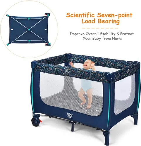 Miniatura 2 de HONEY JOY Pack and Play, corralito plegable con moisés, cuna de viaje ligera sin instalación desde recién nacidos hasta niños pequeños, centro
