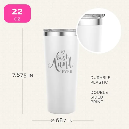 Miniatura 3 de Vaso de la mejor tía – Vaso blanco grabado de 22 onzas – Regalos para tía con popote y tapa, gran regalo para la mejor tía monstruosa de la historia