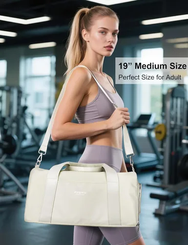 Miniatura 6 de Bolsa de gimnasio para mujeres y hombres con compartimento para zapatos y bolsillo para artículos húmedos, bolsa de lona para viajes, deportes