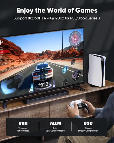 Miniatura 3 de Capshi Cable HDMI 2.1 de 2 pies 8K 4K a 120Hz, cable de alta velocidad de 48 Gbps para PS5/4, TV, consola de juegos, monitor, 8K @60Hz, 2K @240Hz