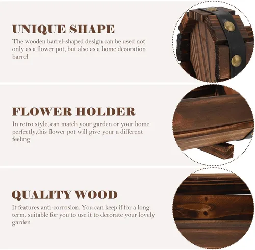 Miniatura 6 de Maceta rústica de madera con barril para whisky, maceta de flores para suculentas, contenedor para patio, jardín, patio trasero