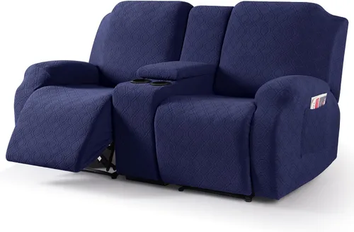 Miniatura 13 de VANSOFY Funda de sofá reclinable con consola central, funda elástica para sofá reclinable de 2 asientos, funda de sofá reclinable de jacquard