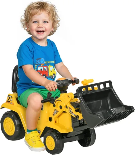 HOMCOM Excavadora para montar, Bulldozer para niños Carro de arrastre con bocina, Almacenamiento bajo el asiento, Juguete carro de construcción para