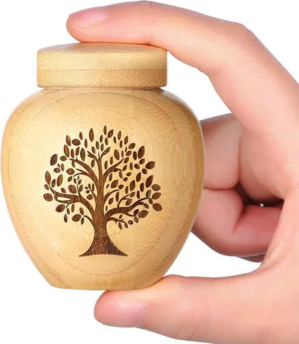 Pequeños Juegos de Urnas para Cenizas Humanas, Conjunto de 1, Mini Urnas para Cenizas Hechas de Bambú con Patrón de Árbol de la Vida Grabado, Mini