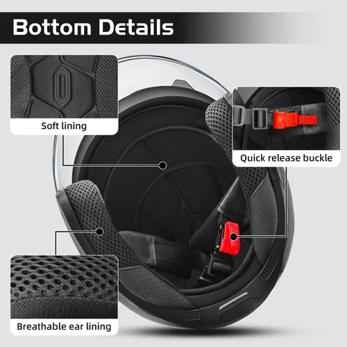 Miniatura 3 de SanQing Casco de motocicleta de cara abierta 3/4 aprobado por DOT con doble visera solar unisex para adultos para scooter, crucero, chopper