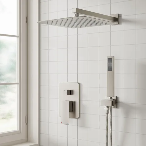 Miniatura 2 de ESNBIA - Sistema de regadera, estilo lluvia de 12 pulgadas para baño con juego combinado de mano, sistema dual de alta presión montado en la pared