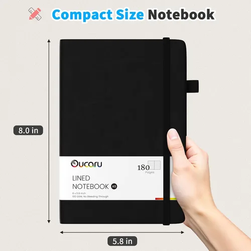 Miniatura 2 de Oucaru Cuaderno rayado, paquete de 4, 180 páginas, diarios A5 para escribir, papel grueso de 100 GSM, cuadernos pequeños diarios para mujeres