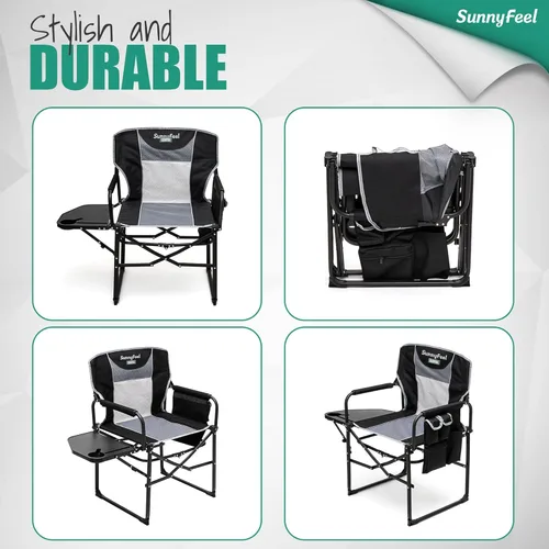 Miniatura 7 de SUNNYFEEL Silla de directores de campamento de gran tamaño de 500 libras resistente, silla plegable portátil con mesa auxiliar, bolsillo para playa