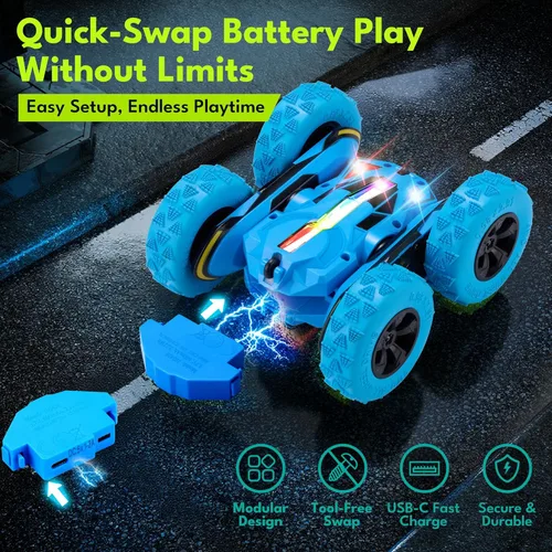 Miniatura 2 de Threeking - Coches a control remoto, juguetes de autos RC para niños y niñas de 6 a 12 años, baterías modulares USB-C mejoradas, auto de acrobacias