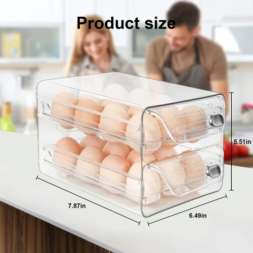 Miniatura 2 de Soporte para huevos para refrigerador de 24, organizador de huevos transparente apilable de 2 capas, contenedor de huevos para refrigerador