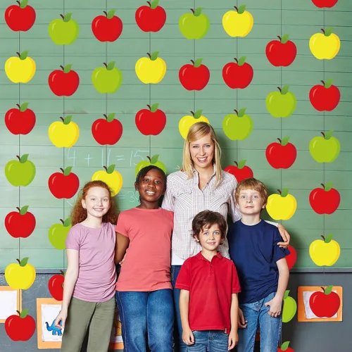 Miniatura 5 de Sinload 8 piezas de decoraciones de manzana para el aula, guirnalda de manzanas rojas, pancarta de regreso a la escuela, recortes de papel