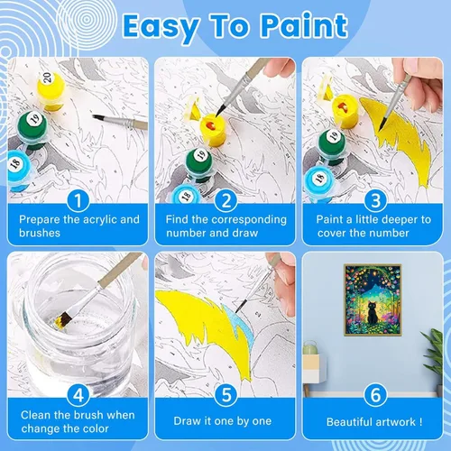 Miniatura 6 de FILASLFT Pintura por Números Gato Negro, Pintura por Números para Adultos y Principiantes en Lienzo, Kits de Pintura al Óleo de Paisaje de Jardín