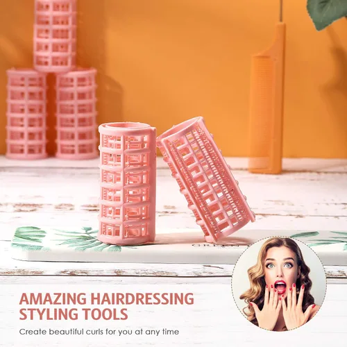 Miniatura 5 de Syhood 16 rizadores de pelo autoadhesivos para mujeres, 1.18 pulgadas, color de piel, sin calor, de plástico, con peine de acero para pelar