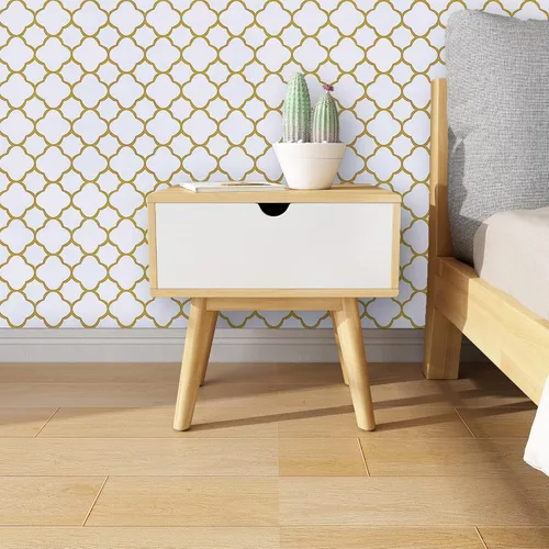 Miniatura 2 de Safiyya Papel tapiz despegable y adhesivo de 393" x 17.7 pulgadas, papel de contacto dorado blanco, autoadhesivo, removible, papel tapiz moderno