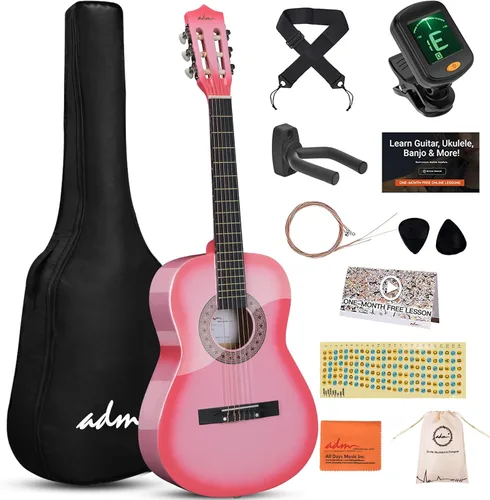 Miniatura 10 de ADM - Guitarra acústica para principiantes, 30 pulgadas, cuerdas de nailon, guitarra de madera para niños y estudiantes, lecciones en línea