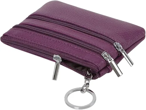 Miniatura 5 de Monedero de cuero auténtico para mujer, con llavero
