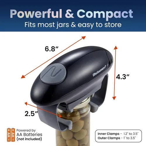 Miniatura 6 de Elite Gourmet EJO800 - Abridor de frascos eléctrico automático de alta potencia y torque con pilas, operación eléctrica de un solo toque, quita