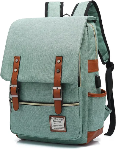Miniatura 12 de UGRACE - Mochila vintage para portátil con puerto de carga USB, elegante mochila de viaje resistente al agua, mochilas casuales para hombres y Negro