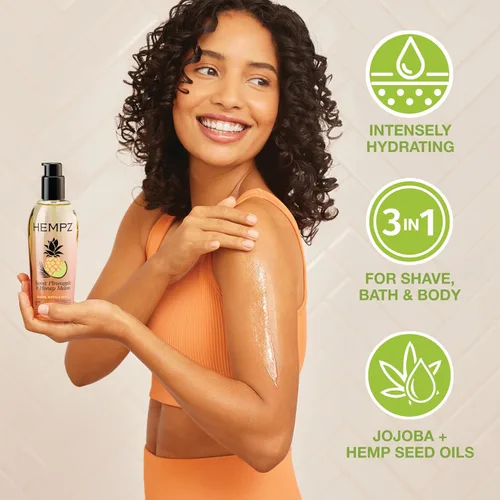 Miniatura 3 de Hempz Sweet Pineapple & Honey Melon Aceite corporal hidratante multiusos para cuerpo, aceite hidratante para baño, ducha o afeitado para piel seca