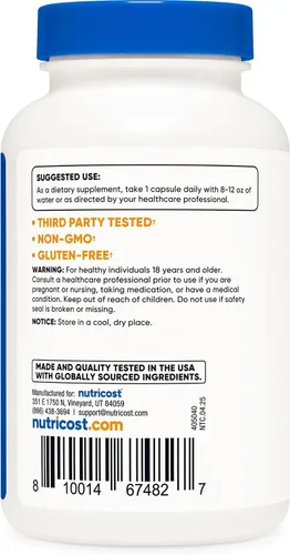 Miniatura 4 de Nutricost Vitamina B6 (Piridoxina HCl) 25 mg, 240 Cápsulas - Sin OMG, sin gluten y apta para vegetarianos