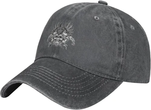 Cowboy Hat Trendy Hats for Man and Women Djustable Four Season Outdoor Baseball Cap of Hell Skull with Angel Deep Heather